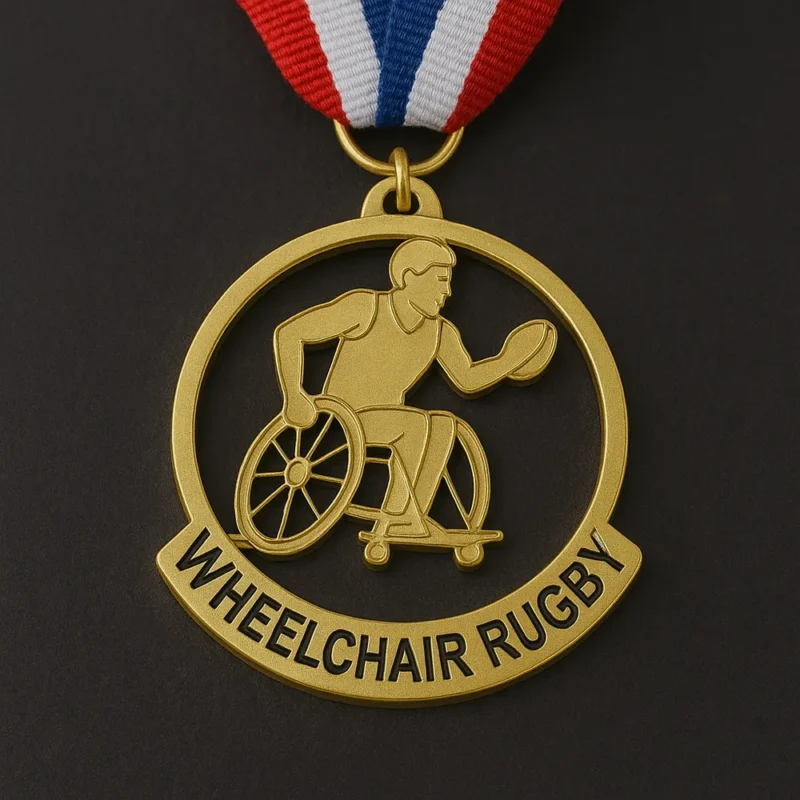 Gold medal for wheelchair rugby, symbolizing achievement and excellence in adaptive sports.