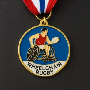 Gold medal for wheelchair rugby, symbolizing achievement and excellence in adaptive sports.