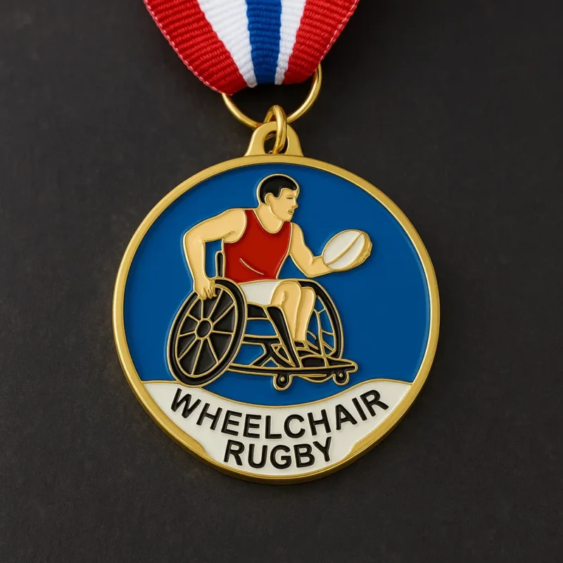 Gold medal for wheelchair rugby, symbolizing achievement and excellence in adaptive sports.