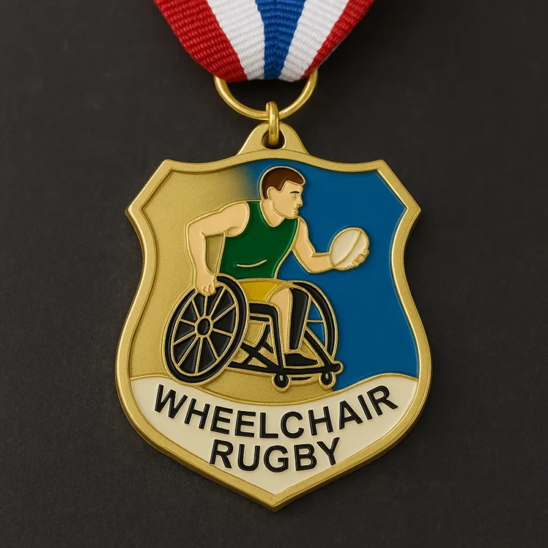 Gold medal for wheelchair rugby, showcasing achievement in adaptive sports.