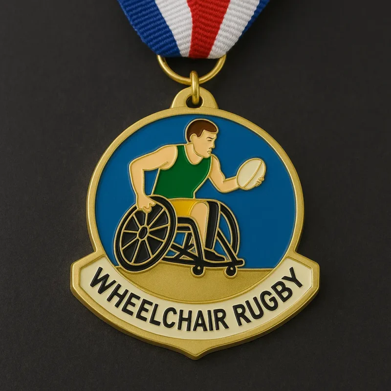 Gold medal for wheelchair rugby, showcasing achievement in adaptive sports.