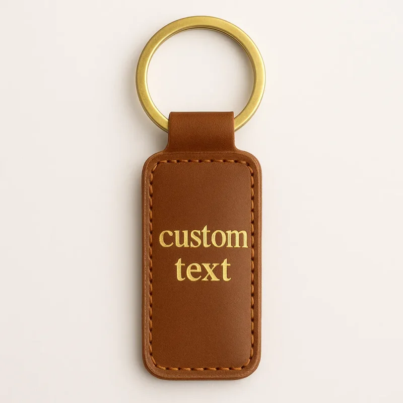 Custom leather keychain mockup showcasing a genuine leather design with a keyring attachment.