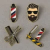 Set of colorful enamel pins featuring barber tools and symbols, perfect for barbershop enthusiasts and collectors.