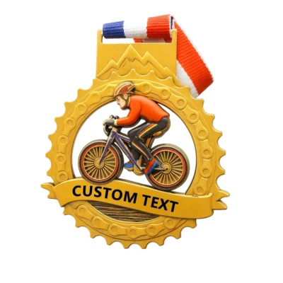 Medal featuring a cyclist riding a bike, representing achievement in cycling events.