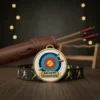Gold archery champion medal featuring a bow and arrow design, symbolizing excellence in archery target competitions.