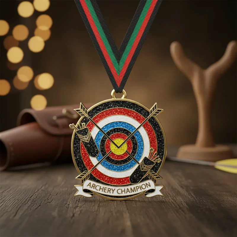 Archery champion medal featuring a target design, symbolizing excellence in archery competition.