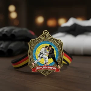 Medal featuring a German flag and a black belt, representing grappling achievements.