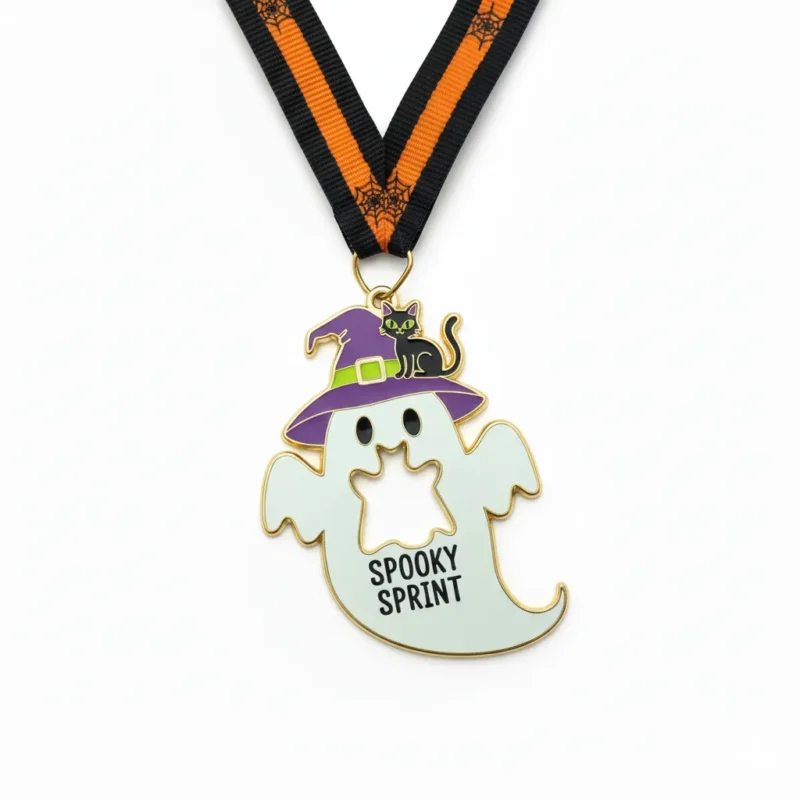 Halloween-themed medal featuring a playful ghost design, perfect for festive celebrations or events.