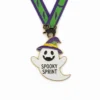 A Halloween-themed medal featuring spooky designs, awarded for completing a sprint event.