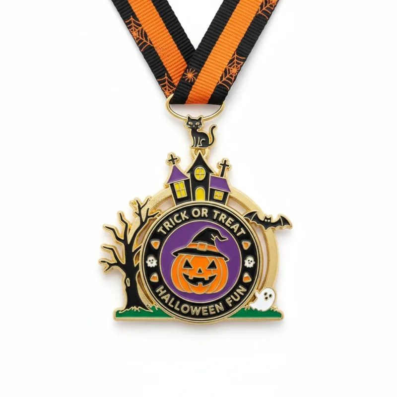Halloween-themed medal featuring a carved pumpkin design, perfect for festive celebrations or events.