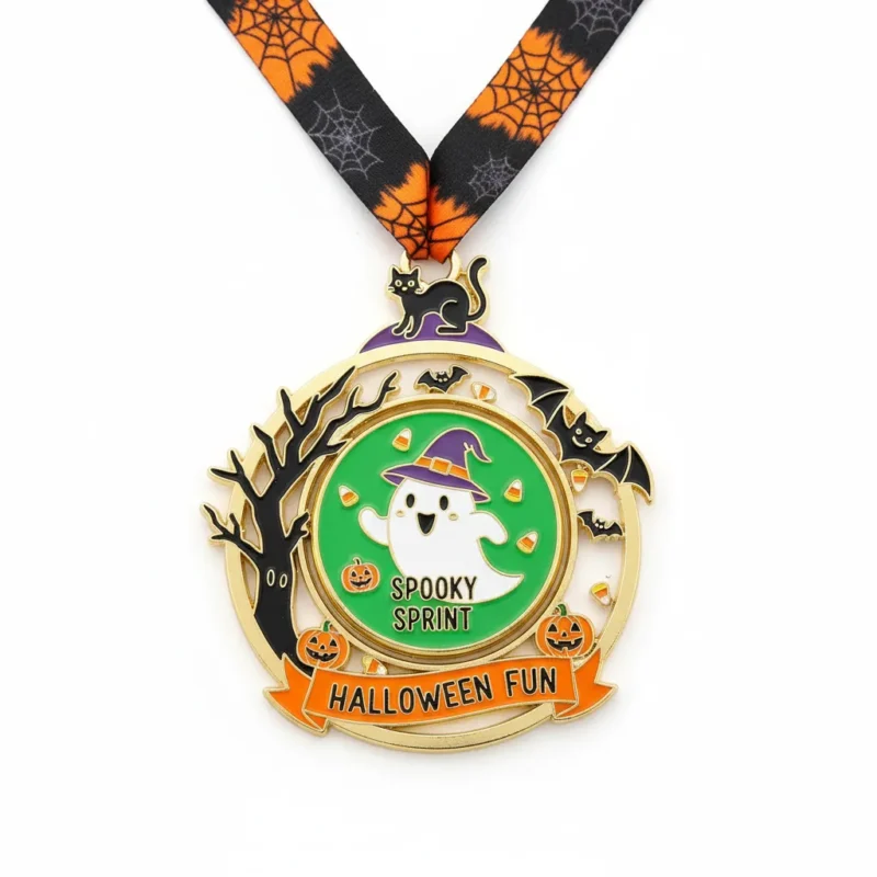 Halloween-themed medal featuring a playful ghost design, perfect for festive celebrations and events.