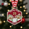Finisher medal from a Christmas run, showcasing a festive design with holiday motifs and vibrant colors.