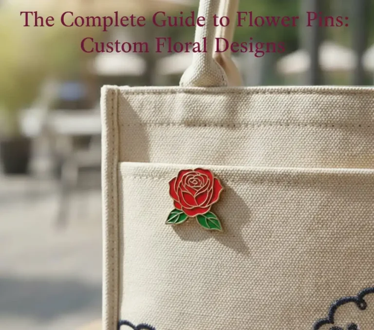 flower pin on a tote bag