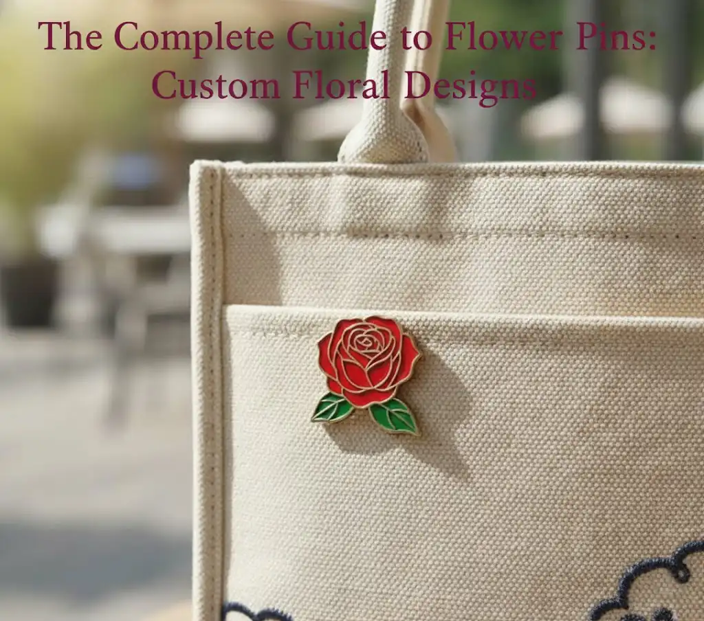 flower pin on a tote bag