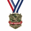 Army marathon medal featuring an eagle and the American flag, symbolizing strength and patriotism.