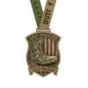 Army marathon medal featuring a military emblem and ribbon, symbolizing achievement in the Army run event.