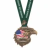 Medal featuring an eagle and American flag, awarded for the Marine Corps Marathon.