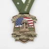 Marine Corps Marathon finish medal featuring an eagle and globe design, symbolizing achievement and military pride.