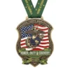 Medal for the Marine Corps Marathon, featuring the words "Honor, Duty, Country" with a patriotic design.