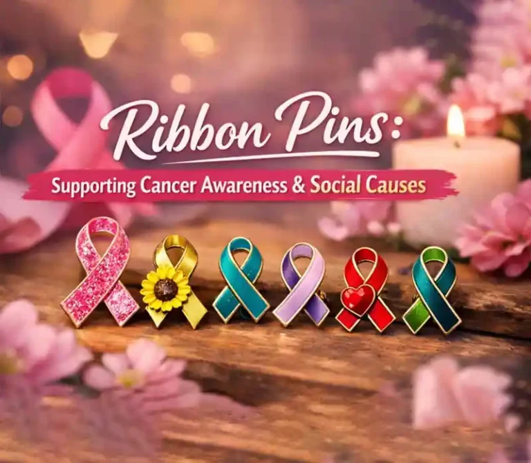 Custom ribbon pins for cancer awareness, supporting various social causes like breast cancer, mental health, and more.