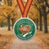 A festive medal showcasing the phrase "Turkey Trot," symbolizing a fun race.