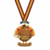Decorative medal inscribed with "Turkey Trots," celebrating a festive running occasion.