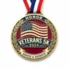 Veterans 5K medal featuring the inscription "Honor Veterans 2024," celebrating participants' achievements.
