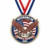 Medal featuring the words "Veterans Run," awarded for completing the Veterans 5K event.