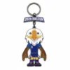A cartoon eagle mascot wearing a blue soccer jersey with the number 10, attached to a keychain with a banner that reads "2026 SOCCER."