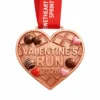 A heart-shaped copper medal featuring chocolates and candy hearts with the inscription "VALENTINE'S RUN 2026" and "SWEETHEART SPRINT" on the ribbon.