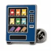 Blue Snack Vending Machine Pin soft enamel pin with raised metal outlines, flat enamel color sections, connected badge details, and a butterfly clutch on a white background.