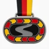 ハザード・シェブロン・オーバル・ラン・フォー・ユア・ライヴス・メダル、ソフト・エナメル・メダル、アンティーク・シルバーのアウトライン、フラット・レッド・イエロー・ブラック・エナメル・パネル、ハンガー・ループ、リボン付き。.